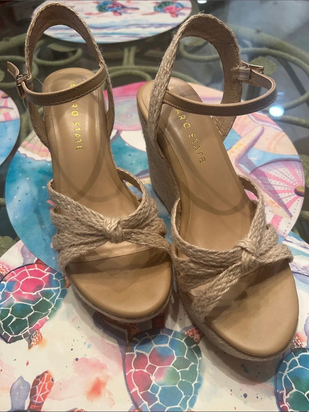 Altar'd State Beige Braided Espadrille Wedge Sandals